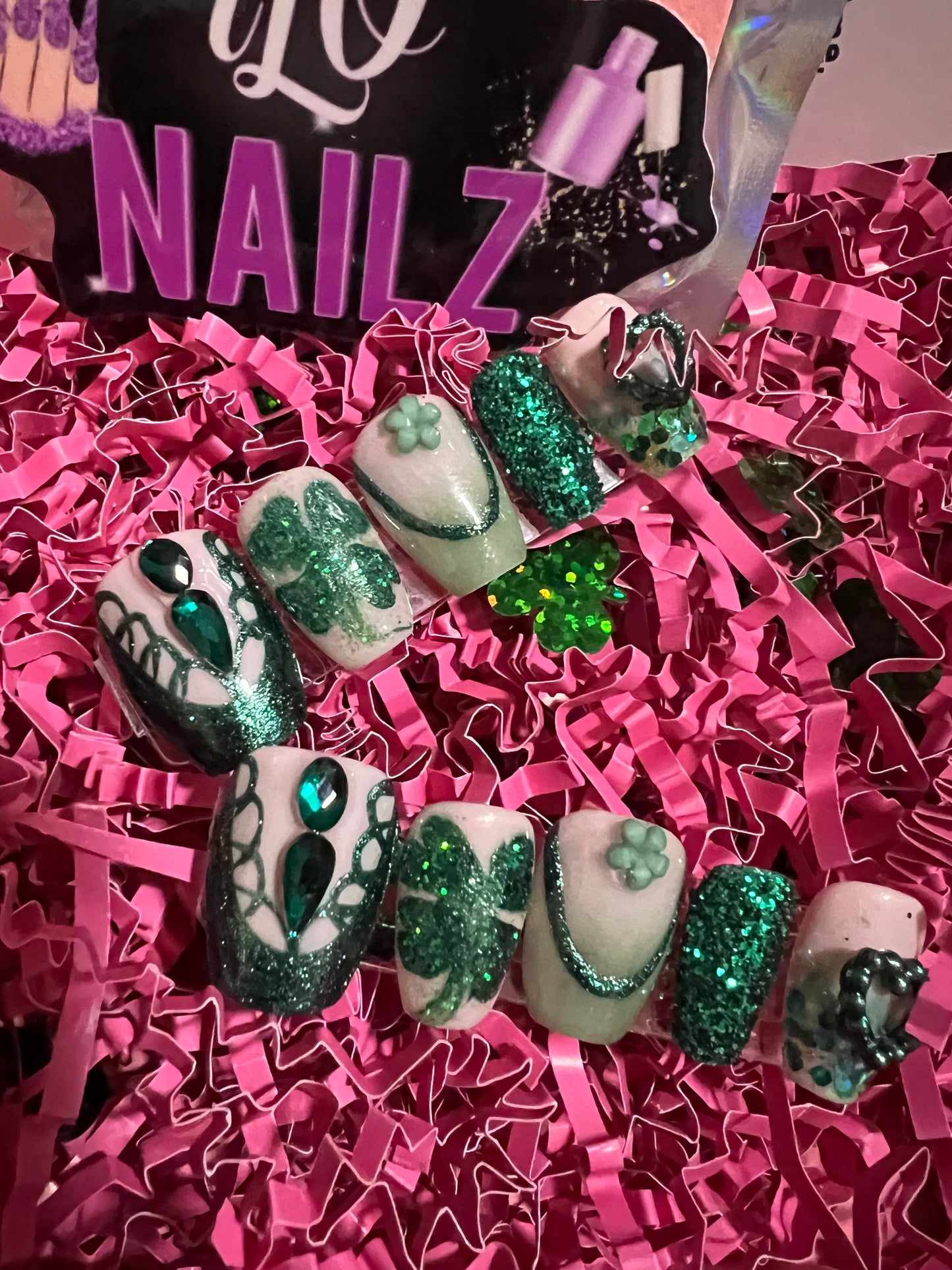 Green Freestyle Short Coffin St. Patty's Nails!