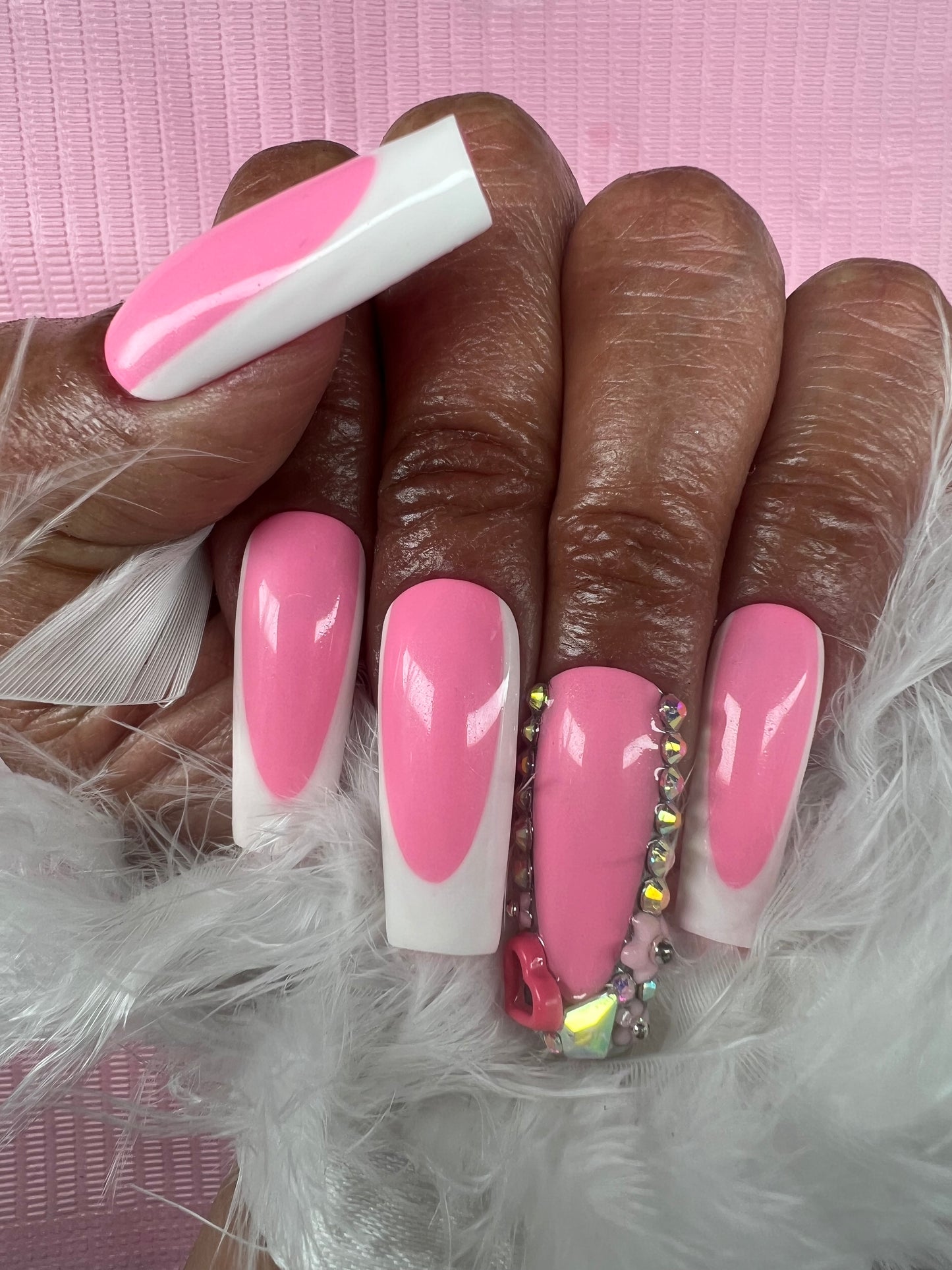 Pink French W/Rinestones - Medium Coffin