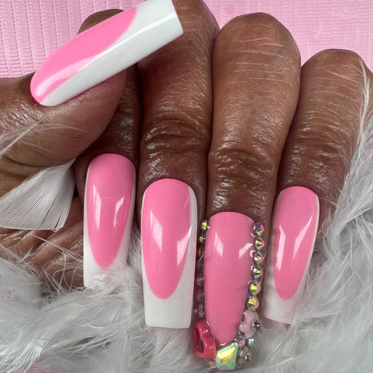 Pink French W/Rinestones - Medium Coffin