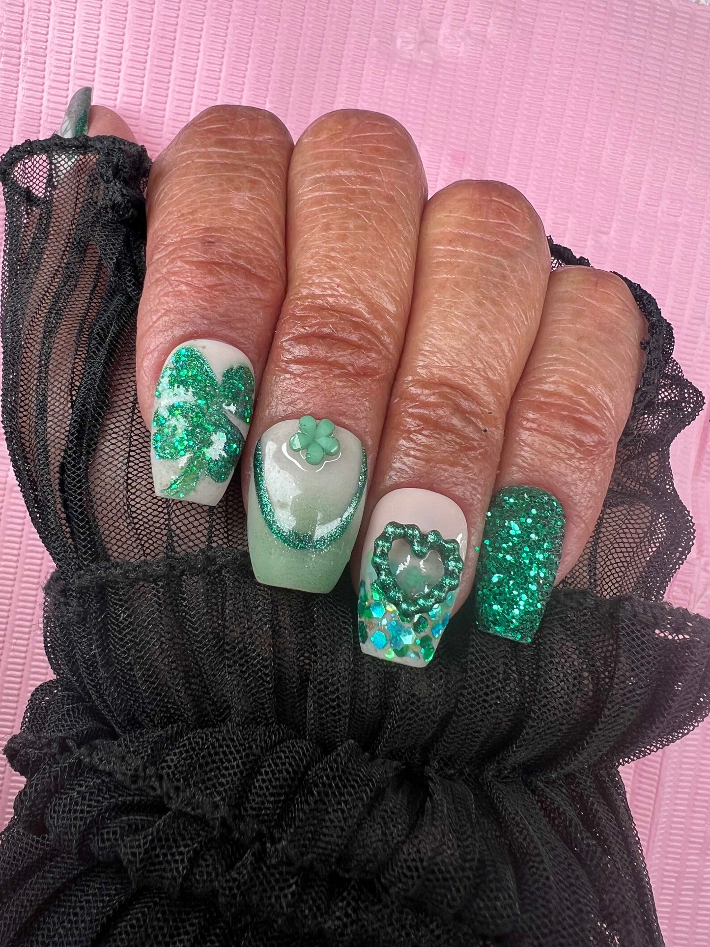 Green Freestyle Short Coffin St. Patty's Nails!