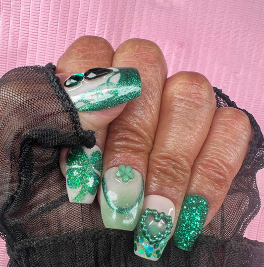 Green Freestyle Short Coffin St. Patty's Nails!